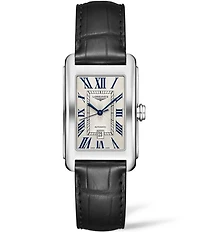 Longines Unisex Dolcevita Automatic Black Leather Strap Watch