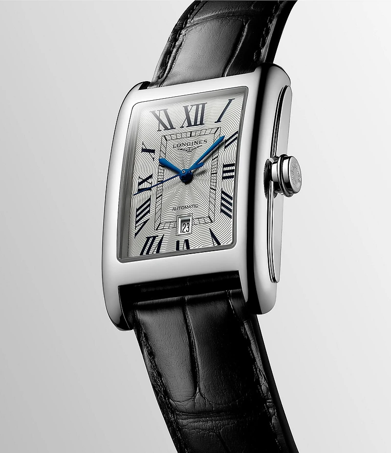 Longines Unisex Dolcevita Automatic Black Leather Strap Watch