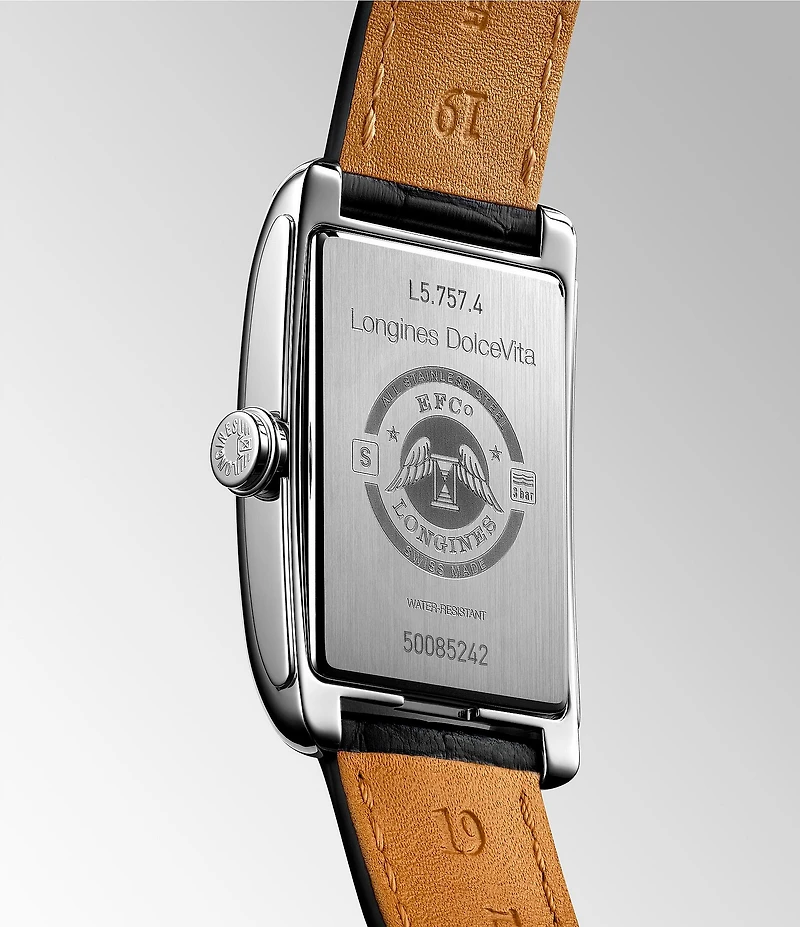 Longines Unisex Dolcevita Automatic Black Leather Strap Watch