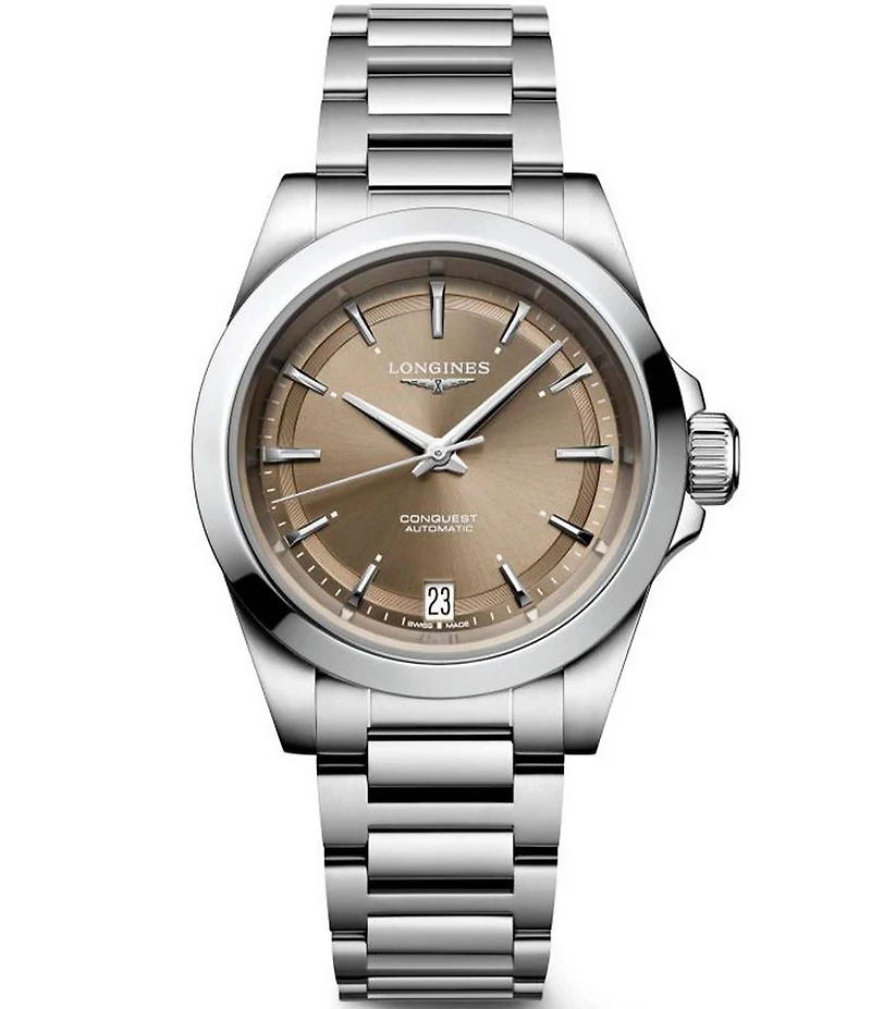 Longines Women's Brown Dial Conquest Collection Automatic Stainless Steel Bracelet Watch