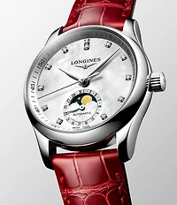Longines Women's Master Automatic Red Leather Strap Watch