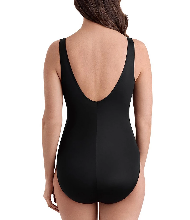 Longitude Gilded Garden Long Torso Buckle Shirred Surplice One-Piece Swimsuit