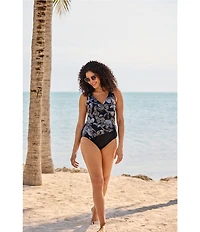 Longitude Gilded Garden Long Torso Buckle Shirred Surplice One-Piece Swimsuit