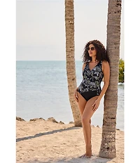 Longitude Gilded Garden Long Torso Buckle Shirred Surplice One-Piece Swimsuit