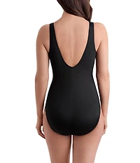 Longitude Night Fern Long Torso V-Neck Tummy Control Surplice One-Piece Swimsuit