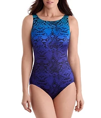Longitude Ombre Queen Long Torso Tummy Control High Neck One-Piece Swimsuit