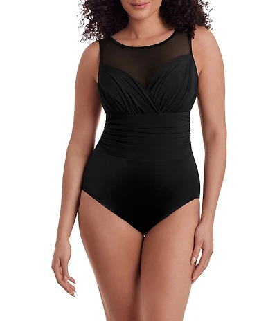 Longitude Solidtude Sheer Mesh High Neck Tummy Control One-Piece Swimsuit