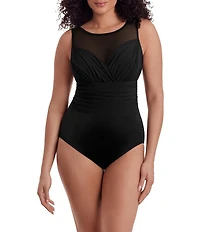 Longitude Solidtude Sheer Mesh High Neck Tummy Control One-Piece Swimsuit