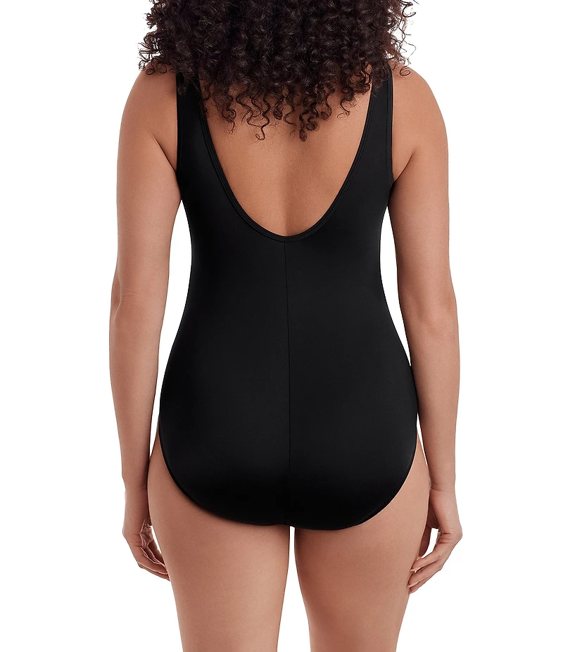 Longitude Solidtude Sheer Mesh High Neck Tummy Control One-Piece Swimsuit