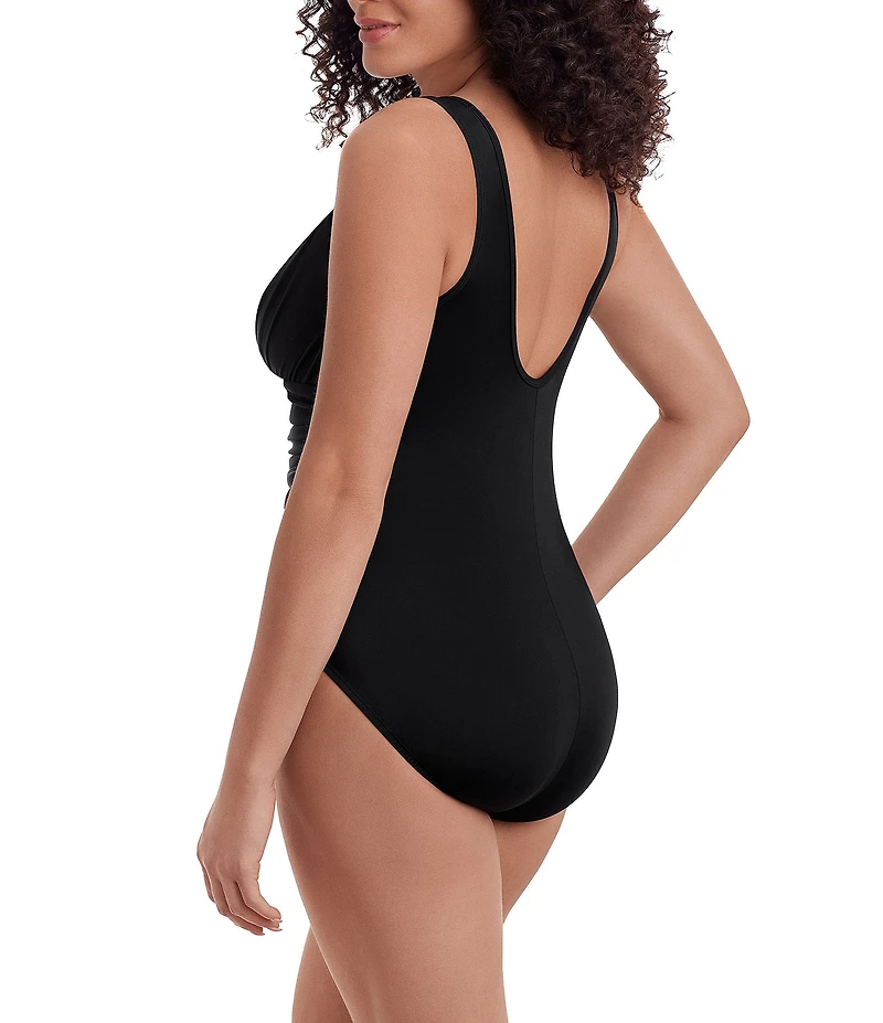 Longitude Solidtude Sheer Mesh High Neck Tummy Control One-Piece Swimsuit