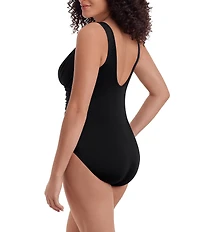 Longitude Solidtude Sheer Mesh High Neck Tummy Control One-Piece Swimsuit