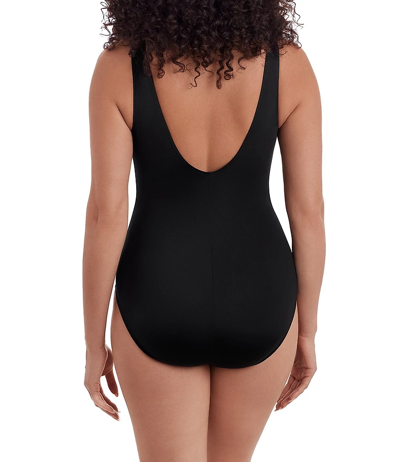 Longitude Vineyard Vacay Long Torso Ruffle Front Sash Surplice One-Piece Swimsuit