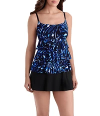 Longitude Vineyard Vacay Long Torso Scoop Neck Ruffle Faux-Skirtini One-Piece Swimsuit