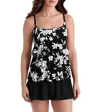 Longitude Vineyard Vacay Long Torso Scoop Neck Ruffle Faux-Skirtini One-Piece Swimsuit
