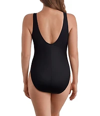 Longitude Wingful Thinking Abstract V-Neck Shirred Tummy Control Surplice One-Piece Swimsuit