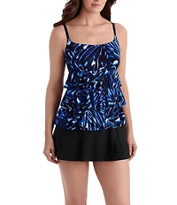 Longitude Wingful Thinking Long Torso Scoop Neck Ruffle Faux-Skirtini One-Piece Swimsuit