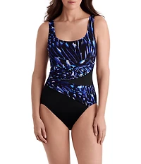 Longitude Wingful Thinking Long Torso Tummy Control Wrap Sash Tank One-Piece Swimsuit