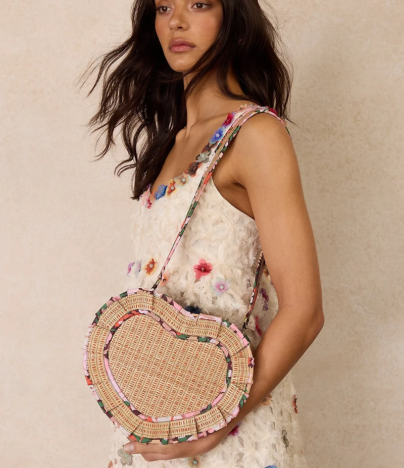 Lorna Murray Garden Love Heart Ruffle Raffia Shoulder Bag