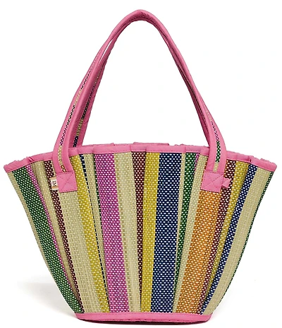 Lorna Murray Mini Pietrasanta Tropez Pleated Rainbow Raffia Tote Bag