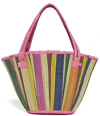 Lorna Murray Mini Pietrasanta Tropez Pleated Rainbow Raffia Tote Bag
