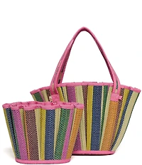 Lorna Murray Mini Pietrasanta Tropez Pleated Rainbow Raffia Tote Bag