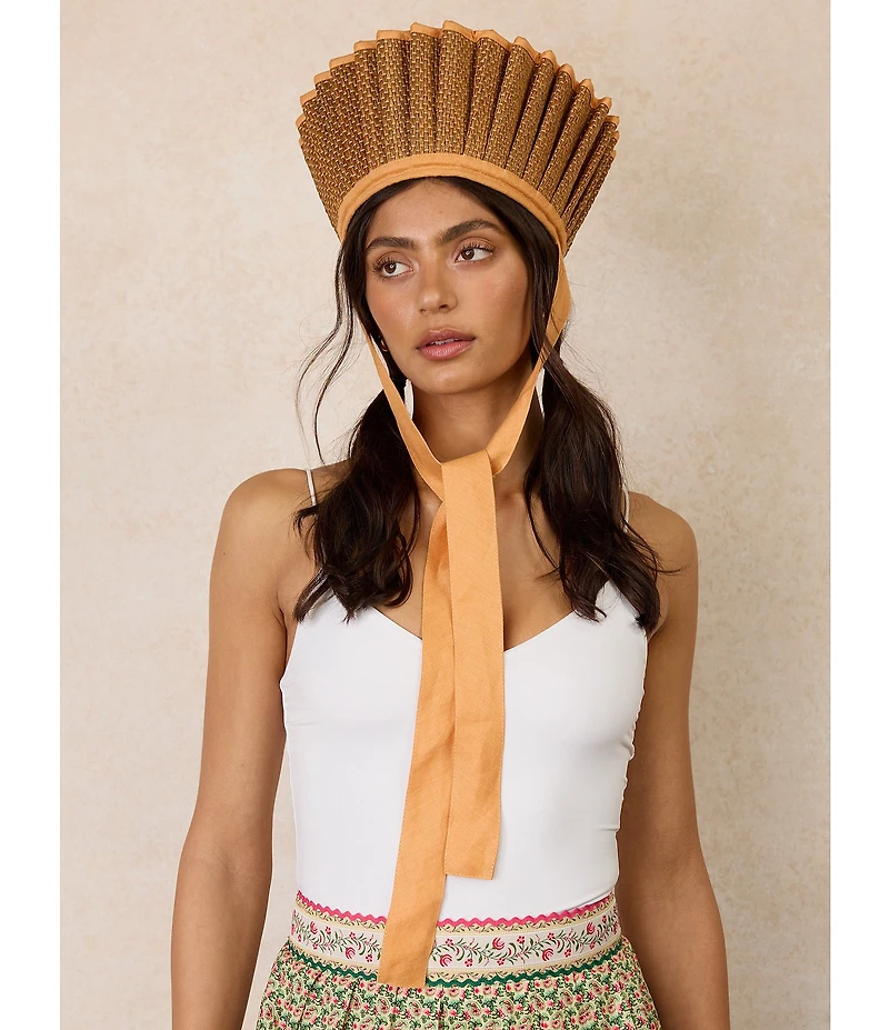 Lorna Murray Pina Colada Luxe Ravello Maxi Pleated Tie Sun Hat
