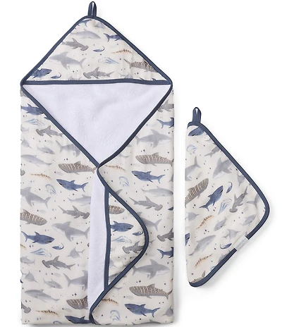 Loulou Lollipop Baby Smiley Sharks Hooded Towel Set