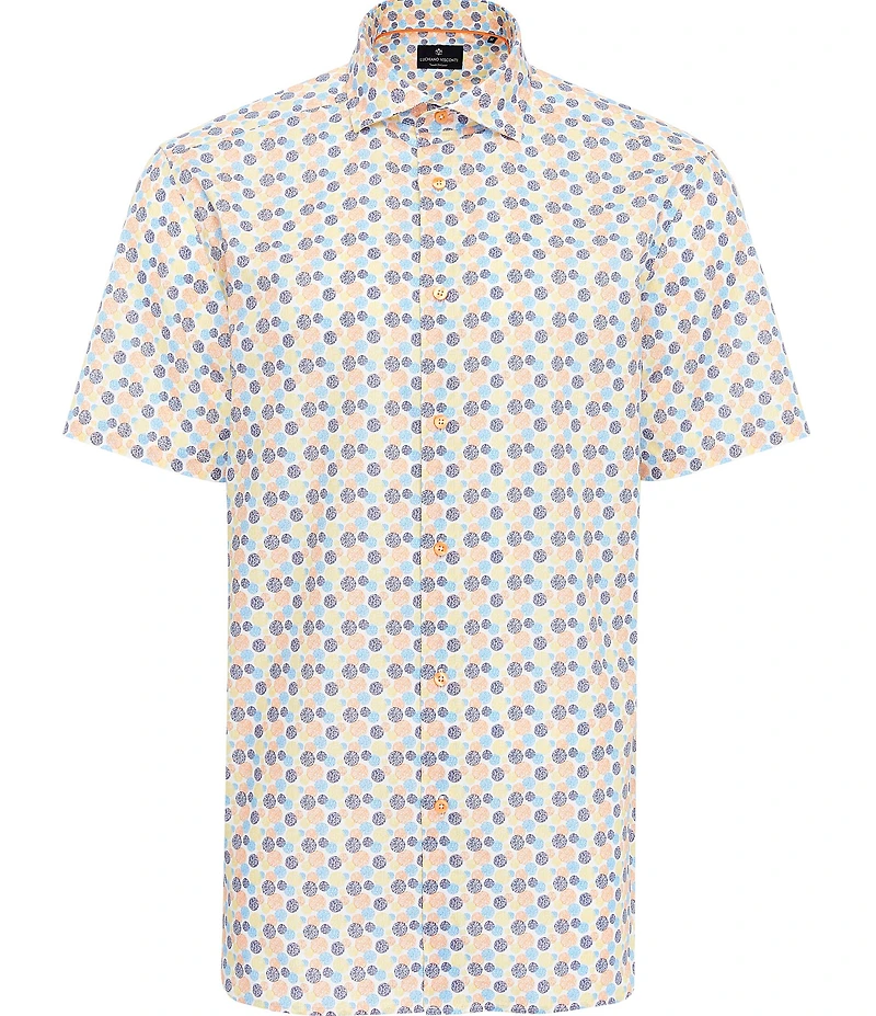 Luchiano Visconti Big & Tall Multi Circle Print Stretch Short Sleeve Woven Shirt