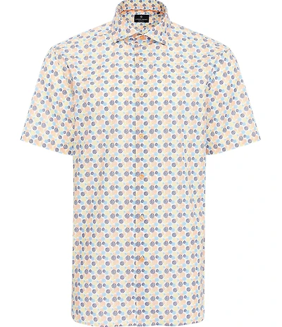 Luchiano Visconti Big & Tall Multi Circle Print Stretch Short Sleeve Woven Shirt