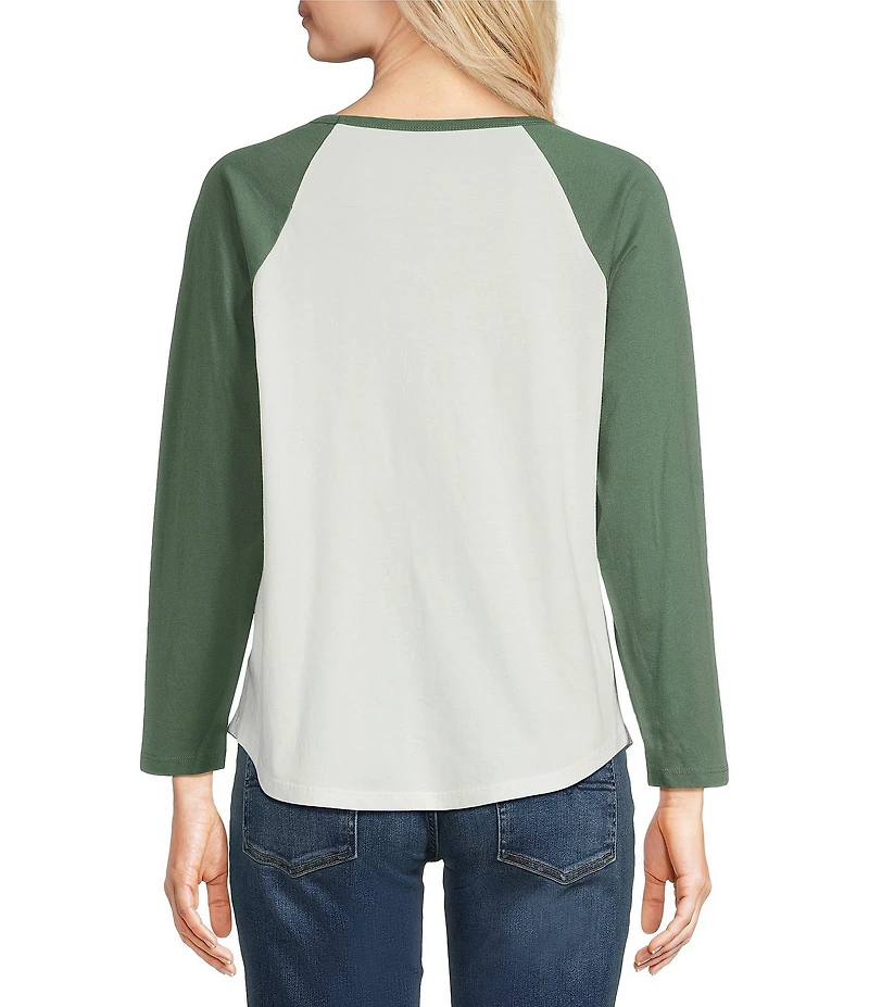 Lucky Brand Knit Cotton Lucky In Lover Butterfly Raglan Tee