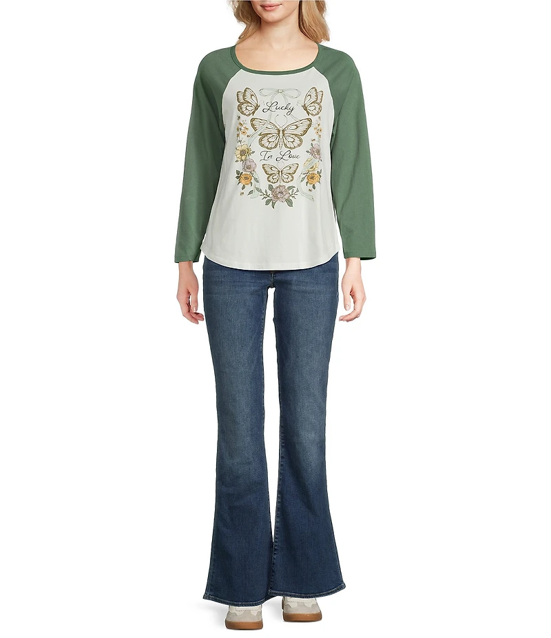 Lucky Brand Knit Cotton Lucky In Lover Butterfly Raglan Tee