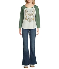 Lucky Brand Knit Cotton Lucky In Lover Butterfly Raglan Tee