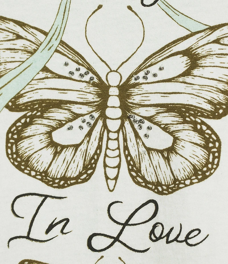 Lucky Brand Knit Cotton Lucky In Lover Butterfly Raglan Tee