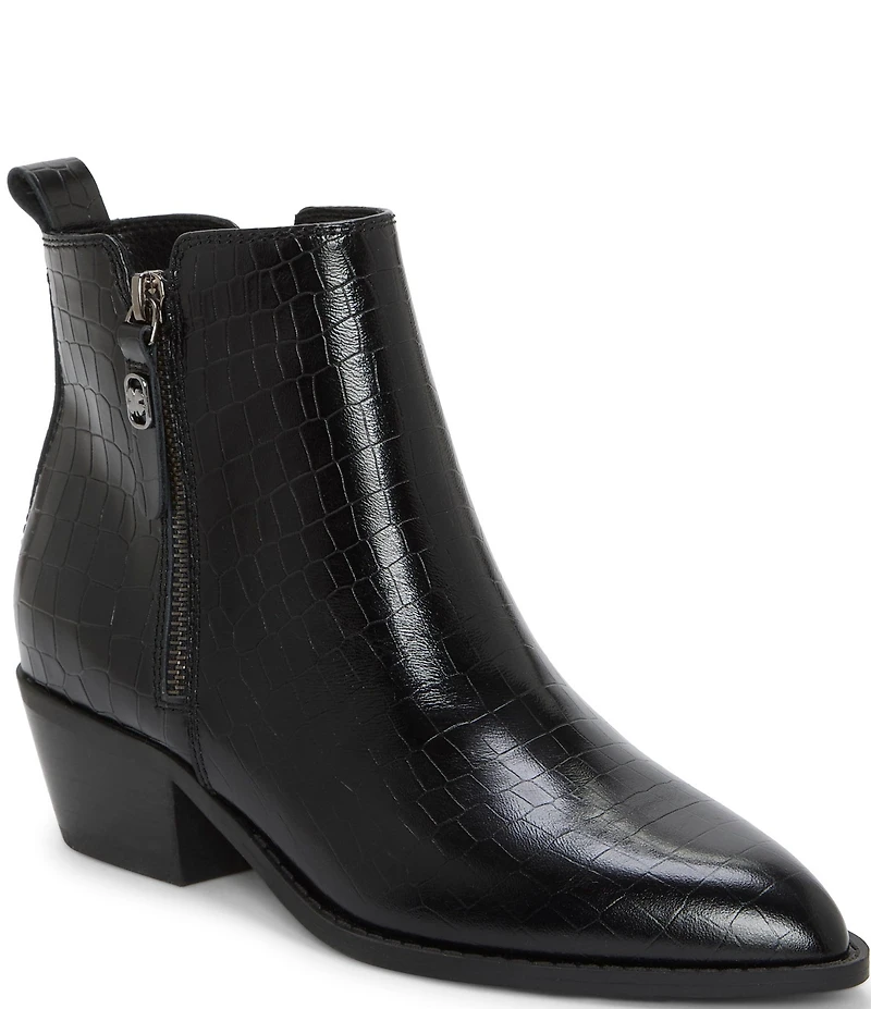 Lucky Brand Ailein Croco Embossed Leather Ankle Booties