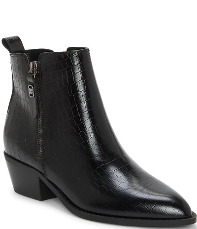 Lucky Brand Ailein Croco Embossed Leather Ankle Booties