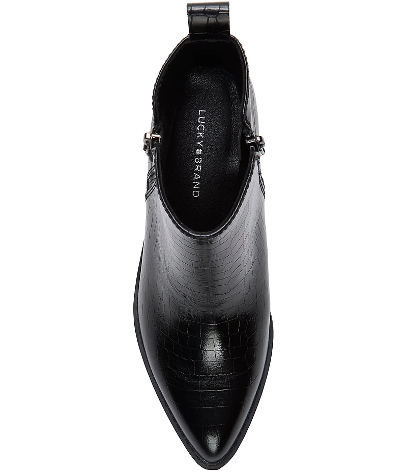 Lucky Brand Ailein Croco Embossed Leather Ankle Booties