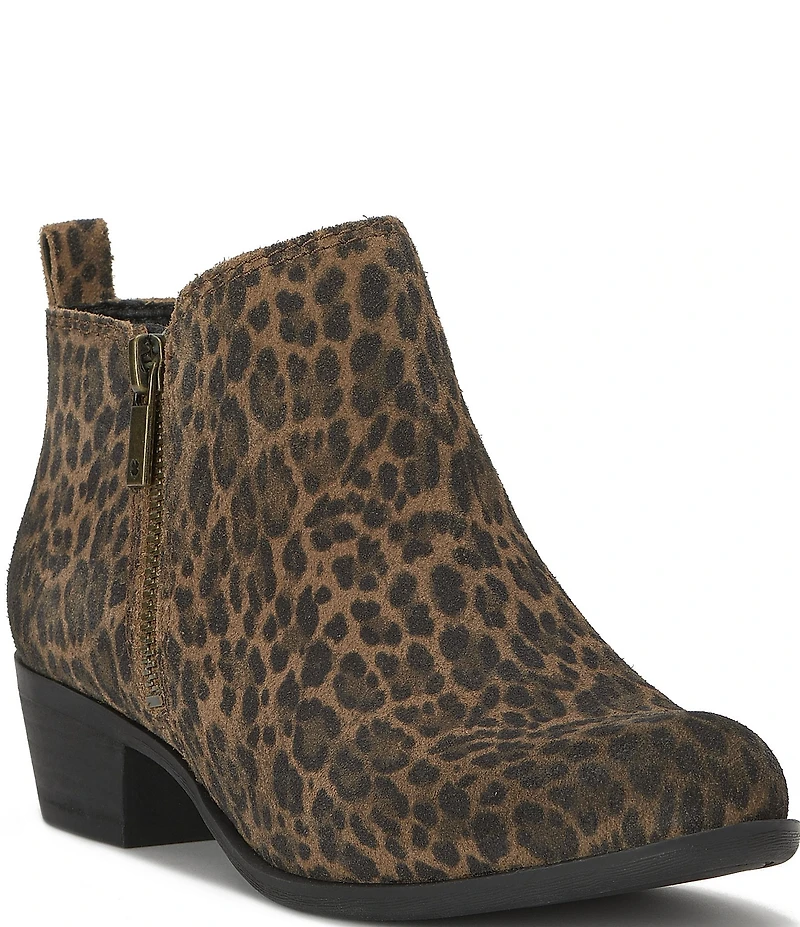 Lucky Brand Basel Blurred Leopard Suede Block Heel Booties