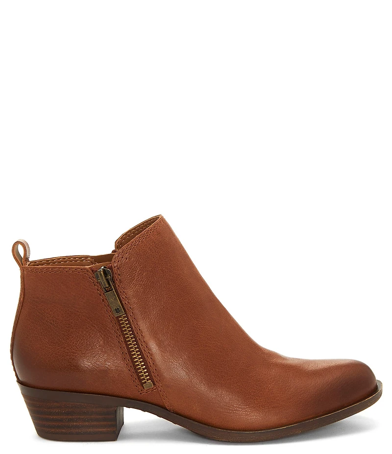 Lucky Brand Basel Smooth Leather Side Zip Block Heel Booties