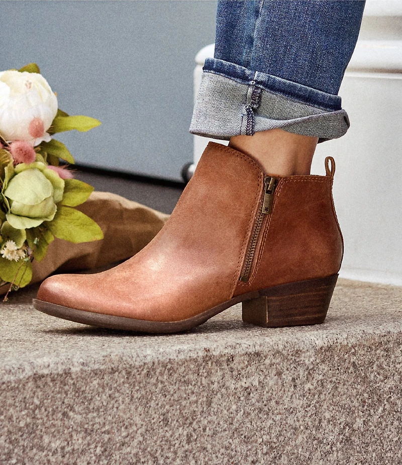 Lucky Brand Basel Smooth Leather Side Zip Block Heel Booties