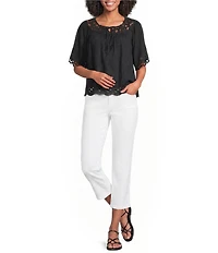 Lucky Brand Battenburg Lace Round Neck Short Sleeve Top