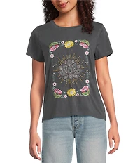 Lucky Brand Beaded Lotus Crew Neck Short Sleeve Tee Shirt