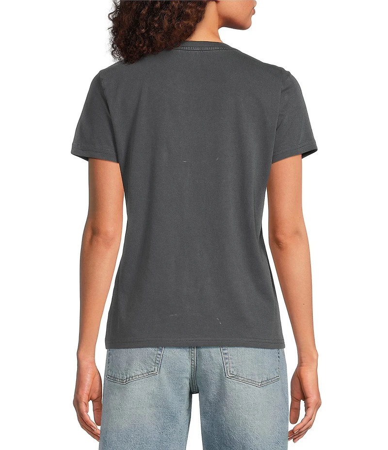 Lucky Brand Beaded Lotus Crew Neck Short Sleeve Tee Shirt
