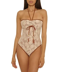 Lucky Brand Belize Crocket Sweetheart Neck Bandeau One Piece Swimsuit