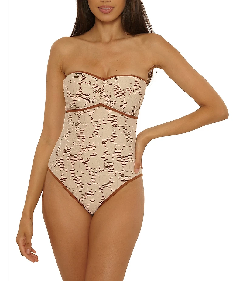 Lucky Brand Belize Crocket Sweetheart Neck Bandeau One Piece Swimsuit