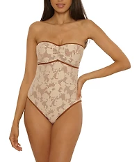 Lucky Brand Belize Crocket Sweetheart Neck Bandeau One Piece Swimsuit