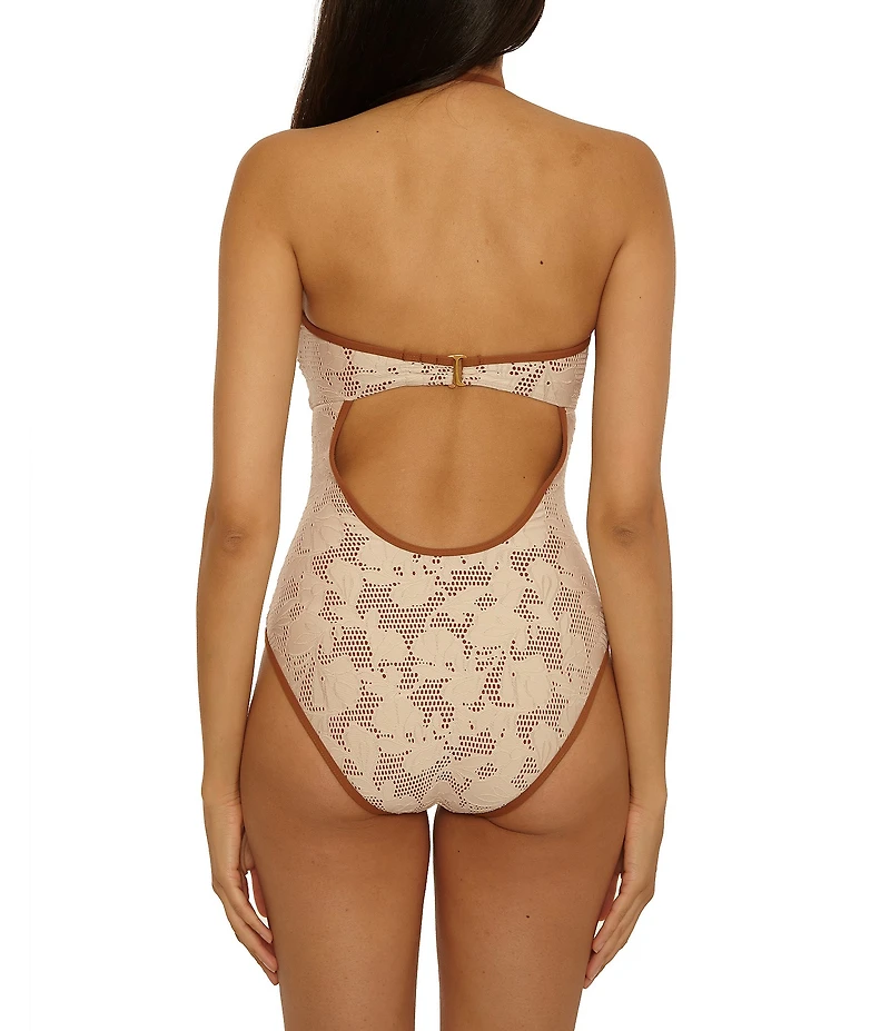 Lucky Brand Belize Crocket Sweetheart Neck Bandeau One Piece Swimsuit