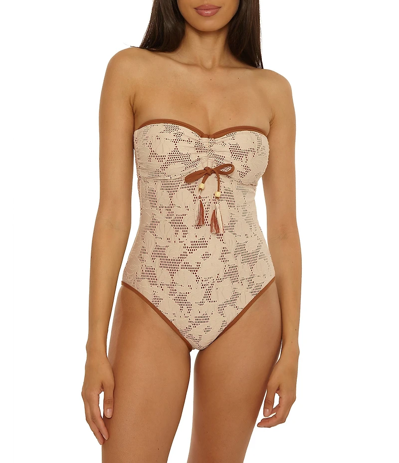 Lucky Brand Belize Crocket Sweetheart Neck Bandeau One Piece Swimsuit