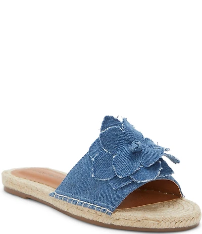Lucky Brand Biricha Denim Floral Ornament Flat Slide Sandals