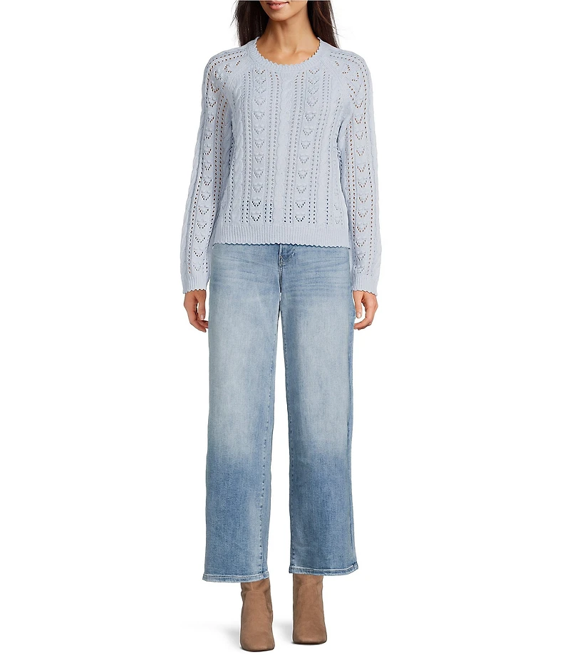 Lucky Brand Cable Knit Crew Neck Long Sleeve Sweater