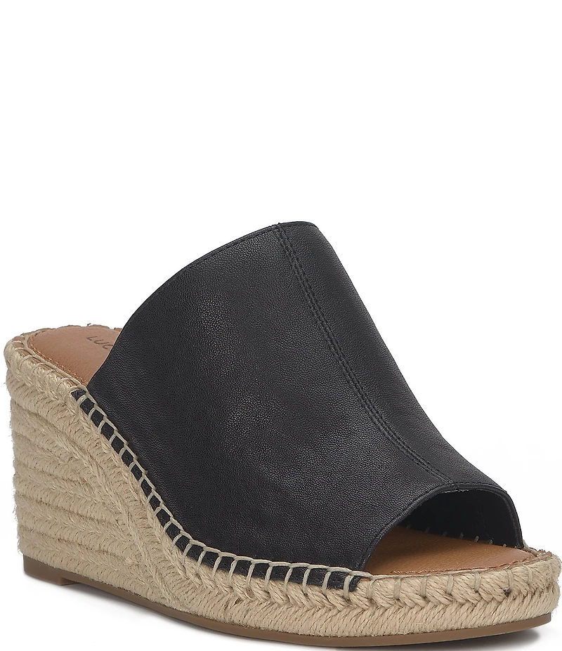 Lucky Brand Cabriah Leather Espadrille Wedge Slide Sandals
